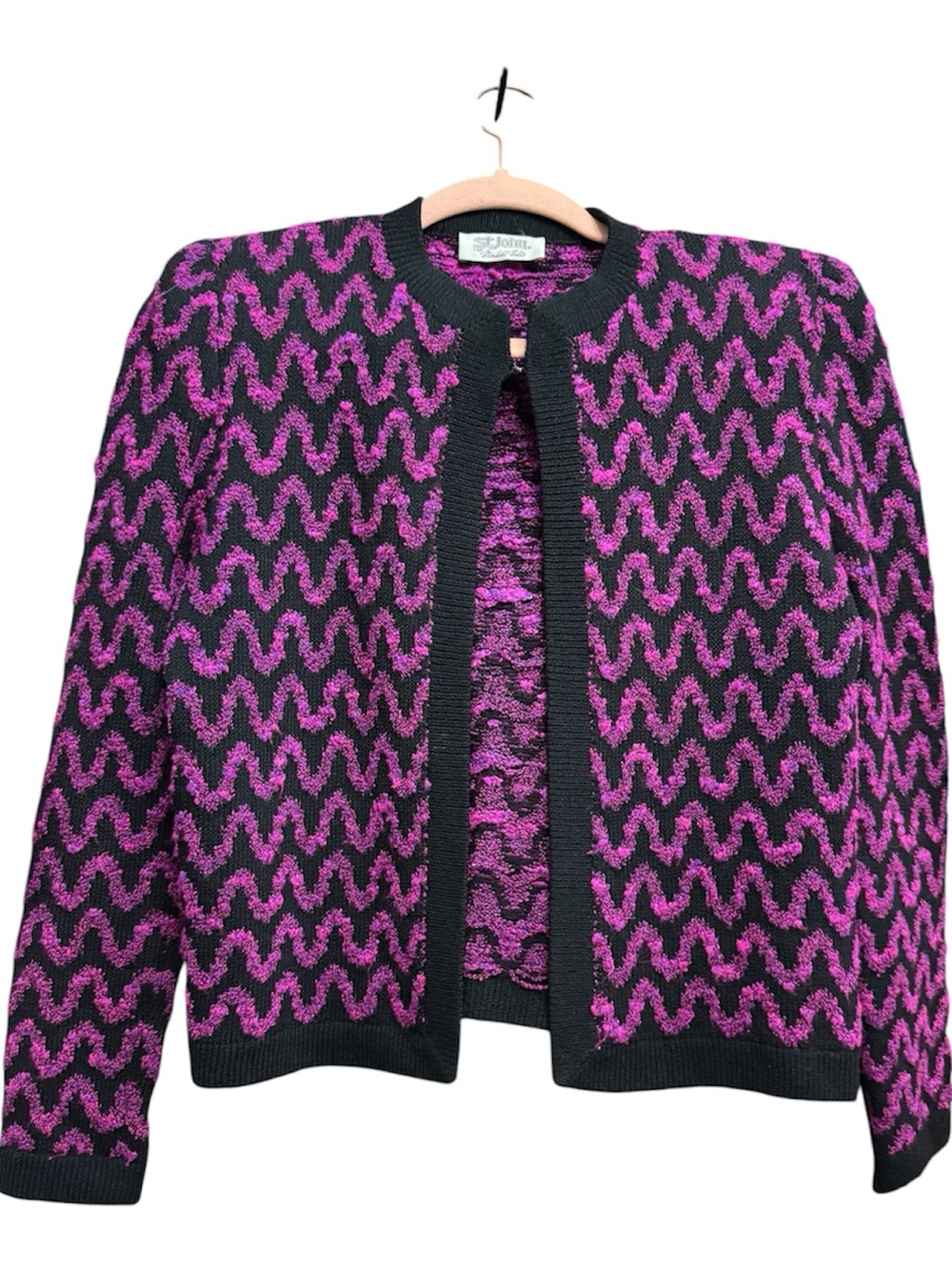 St John for Marshall Fields pink, black, and purple cardigan